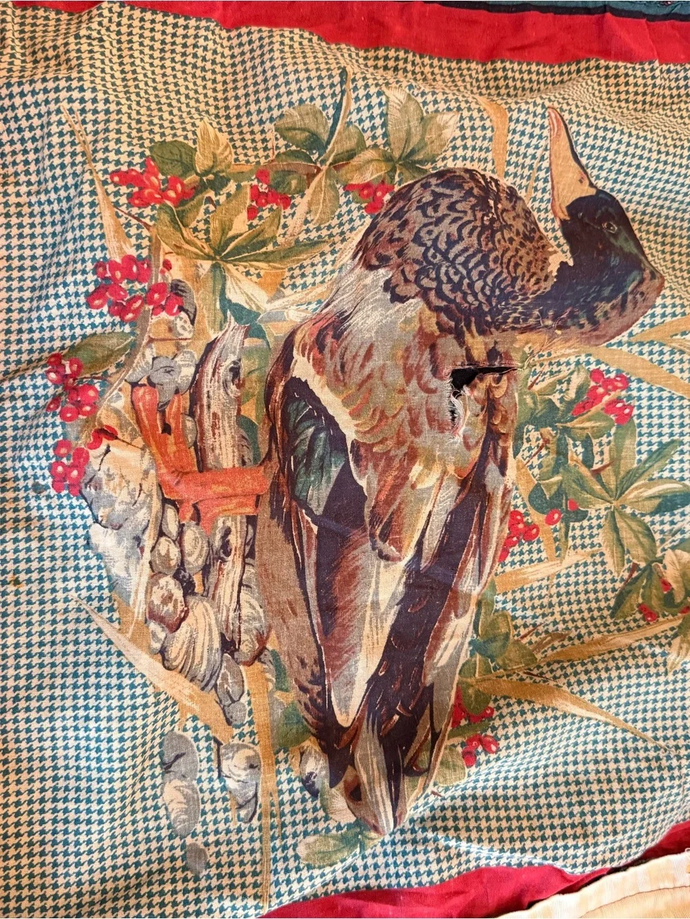 Pheasant Accent Pillow Cover in Red and Green